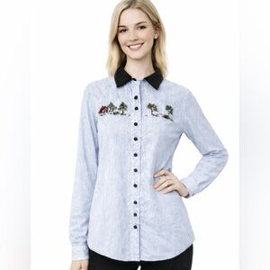 Vintage Northern Traditions Shirt Embroidered Stripe Button Down Cotton Blouse